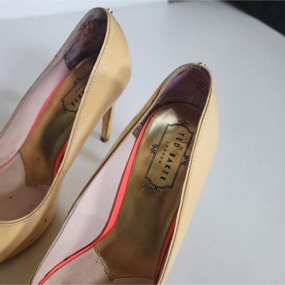 TED BAKER | Patent leather pumps open toe yellow heels sz 38.5 - Picture 3 of 6